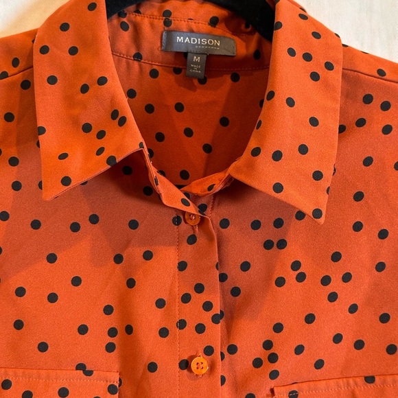 Madison Orange and Black Polka Dot Blouse - Picture 1 of 5